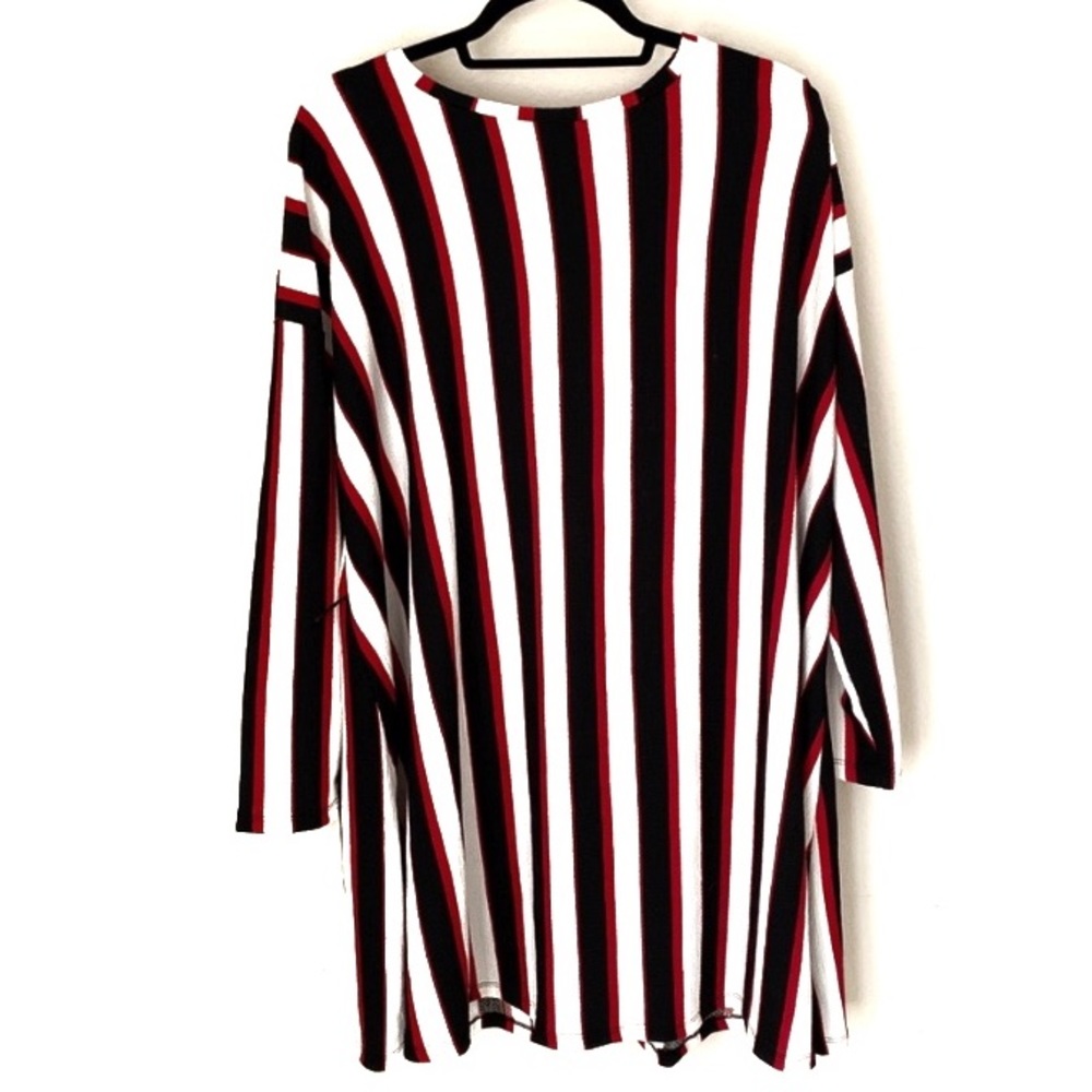Zara Red Black and White Striped Long Sleeve Dress